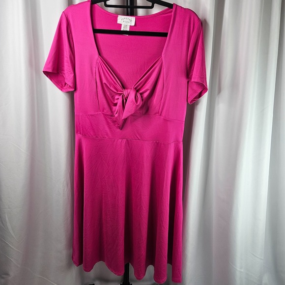 Janette Plus USA Ladies A-Line Dress Short Sleeve Midi Plus‎ Size 1XL Stretch - Picture 2 of 5